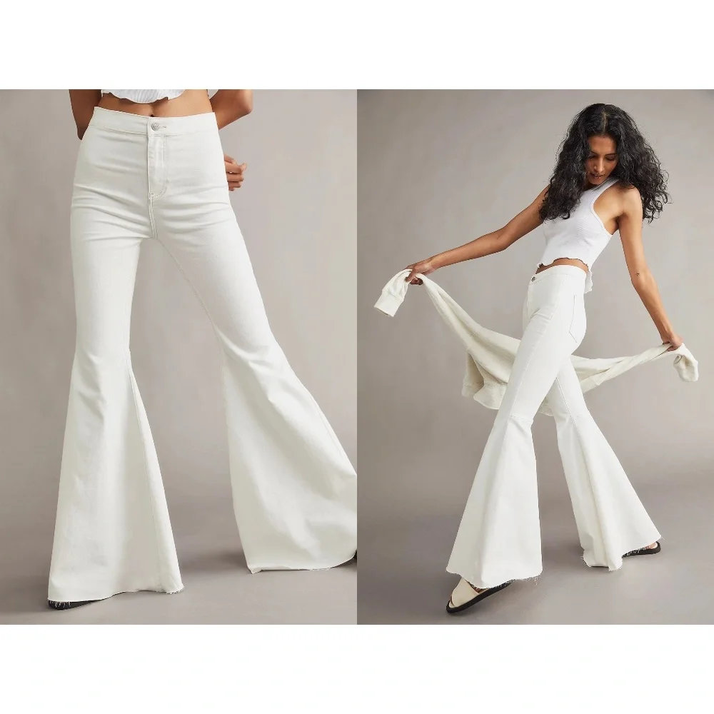 FREE PEOPLE | Bohemian Cowboy Just Float On Flare Jeans in White | Size W 25R - Picture 2 of 11
